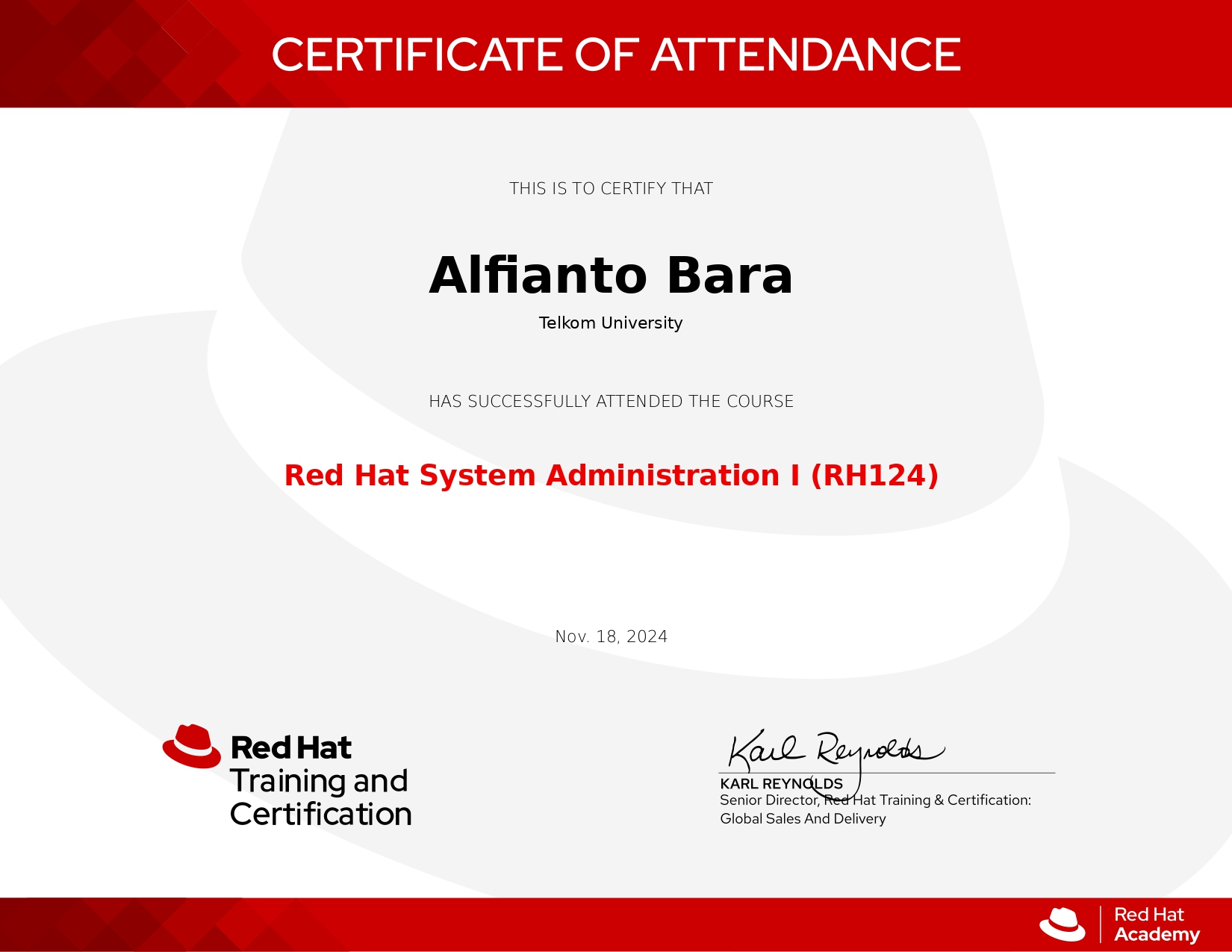 Sertifikat Red Hat System Administration I dari Red Hat Training